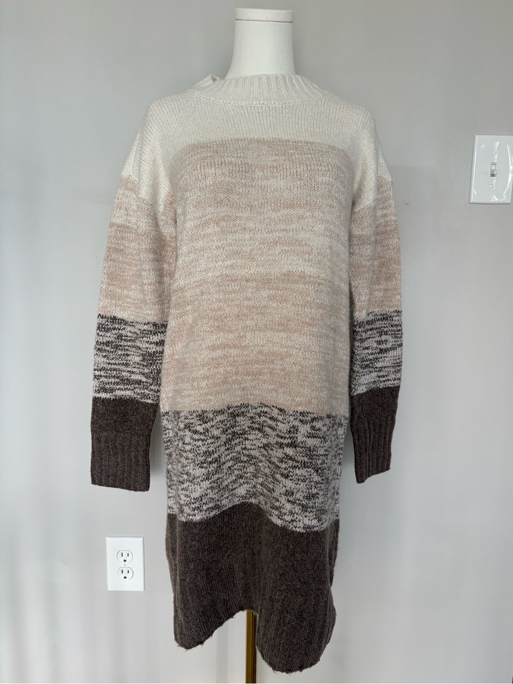 Lucky Brand Cream and Brown Colorblock Knit Sweater Dress